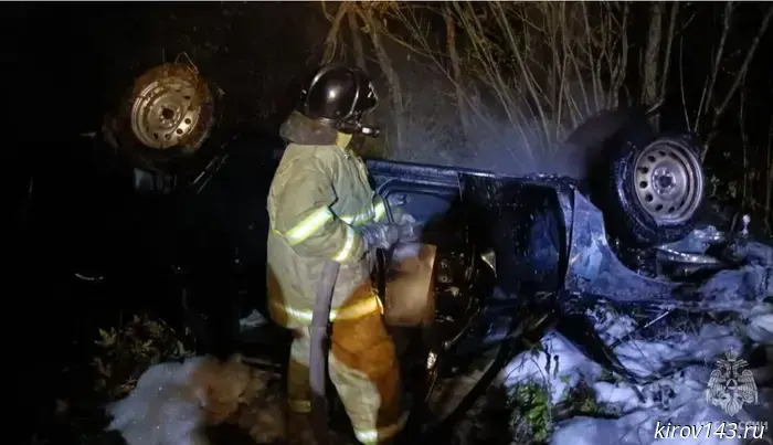In Kirov Oblast, a car hit a moose, ran off into a ditch and caught fire.