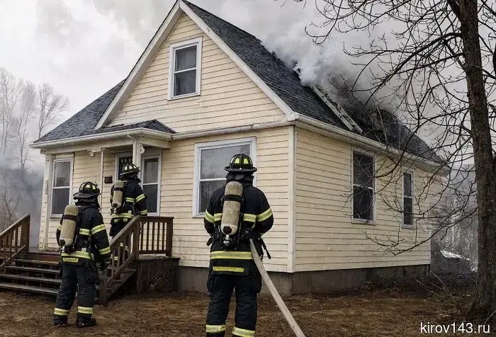 In Vyatskie Polyany, the roof of a house has burned down.