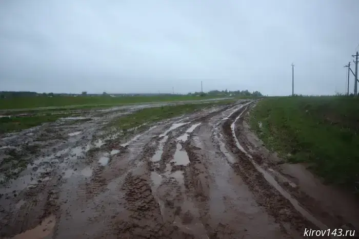 Villagers in Kirov get home through a plowed field
