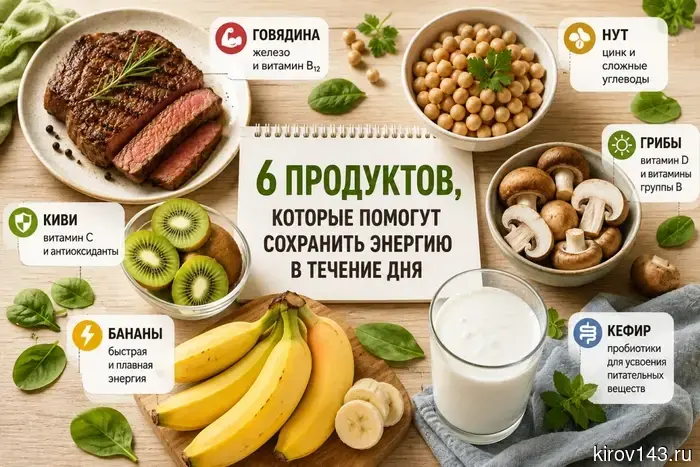 Шесть продуктов, способствующих поддержанию энергии на протяжении дня.