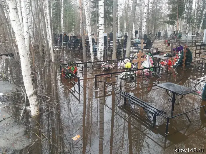 "Graves are sinking, canals are blocked": residents of Kirov are once again complaining about flooding at the Novomakaryevsky cemetery